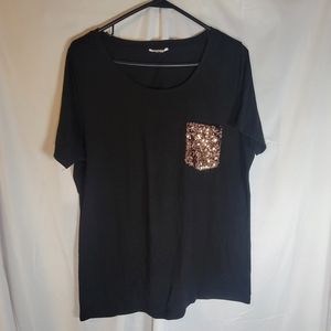 Cheekys Black Short Sleeve Tee with Sequin Pocket Size Large